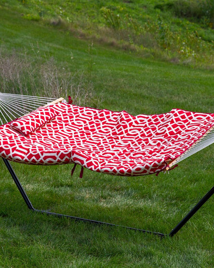 Red Geometric Spreader Bar Hammock Hammock Stand Included