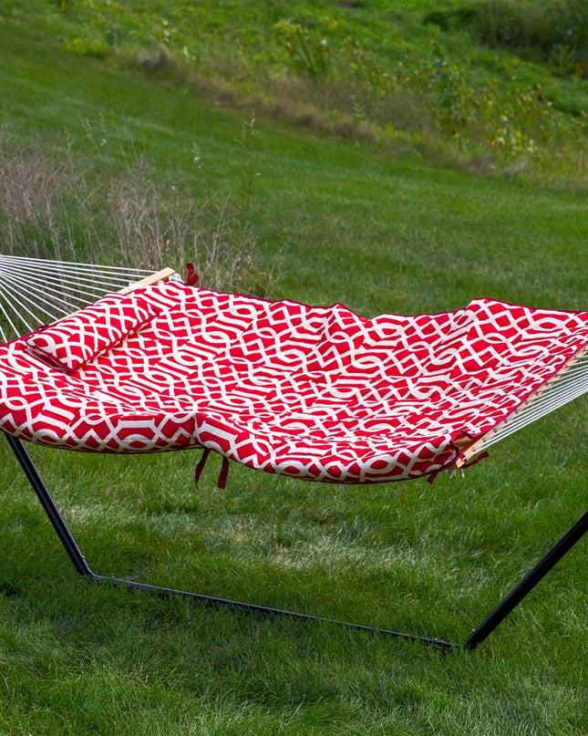 Red Geometric Spreader Bar Hammock Hammock Stand Included