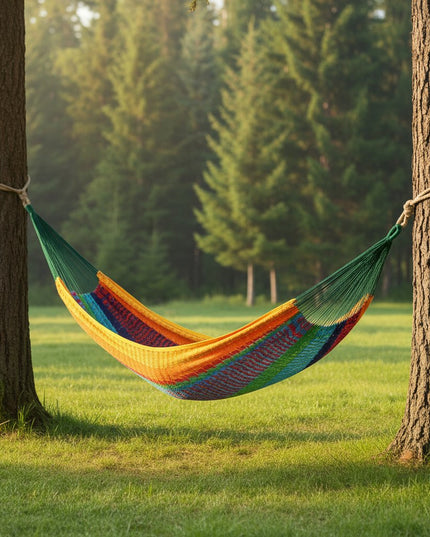 Green Red And Yellow Striped Double Hammock
