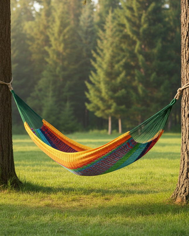 Green Red And Yellow Striped Double Hammock