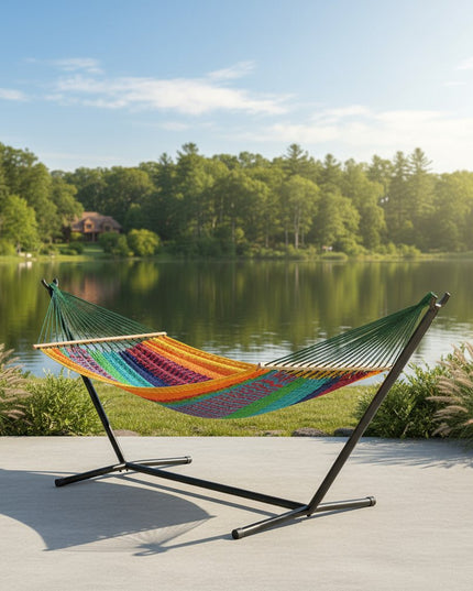Green Red And Yellow Striped Double Hammock