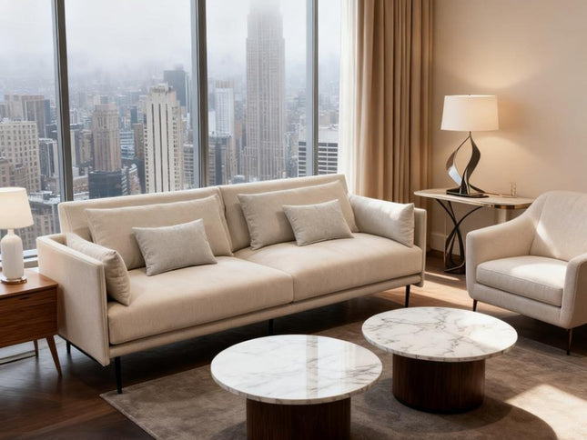 85" Beige Fabric Solid Wood Sofa