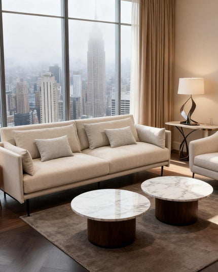 85" Beige Fabric Solid Wood Sofa