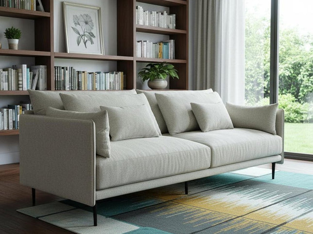 85" Beige Fabric Solid Wood Sofa