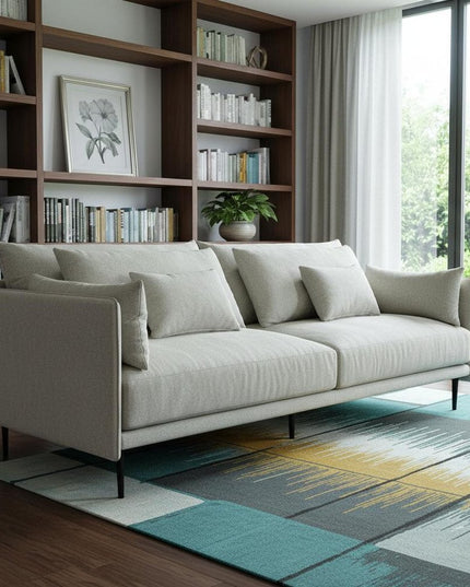 85" Beige Fabric Solid Wood Sofa