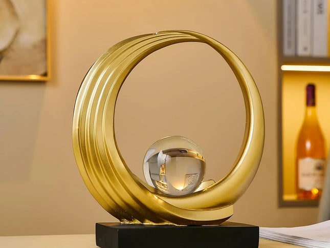 11" Gold Hand Painted Abstract Crystal Ball Tabletop Sculpture