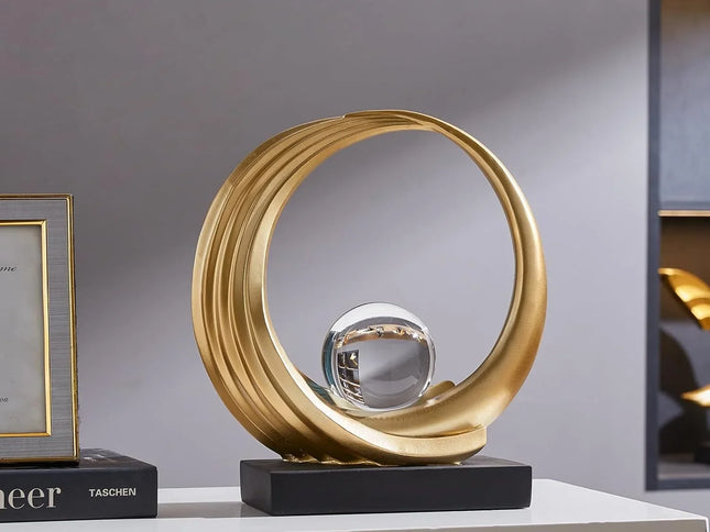 11" Gold Hand Painted Abstract Crystal Ball Tabletop Sculpture