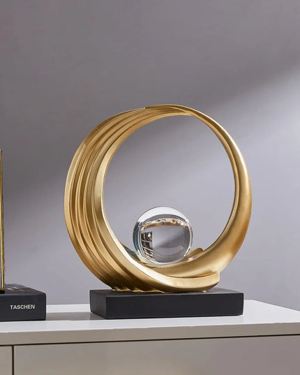 11" Gold Hand Painted Abstract Crystal Ball Tabletop Sculpture