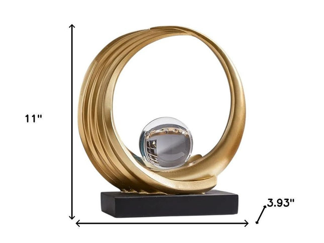 11" Gold Hand Painted Abstract Crystal Ball Tabletop Sculpture