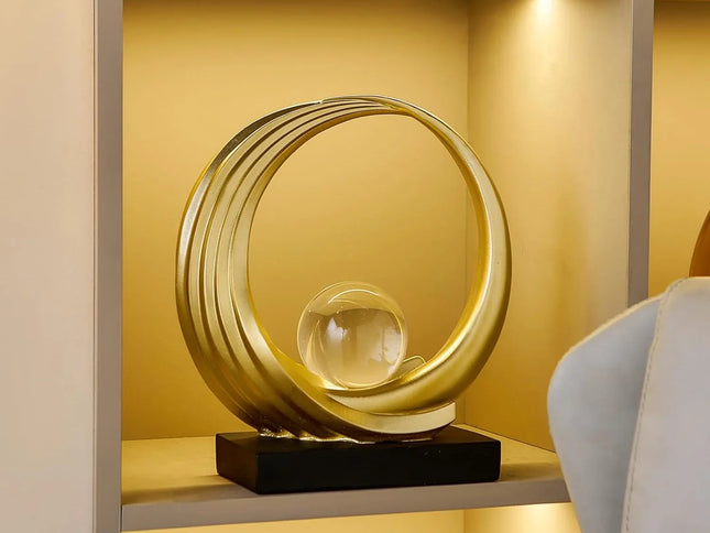 11" Gold Hand Painted Abstract Crystal Ball Tabletop Sculpture