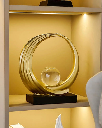 11" Gold Hand Painted Abstract Crystal Ball Tabletop Sculpture