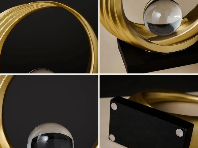 11" Gold Hand Painted Abstract Crystal Ball Tabletop Sculpture