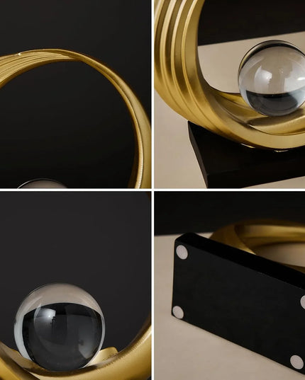 11" Gold Hand Painted Abstract Crystal Ball Tabletop Sculpture