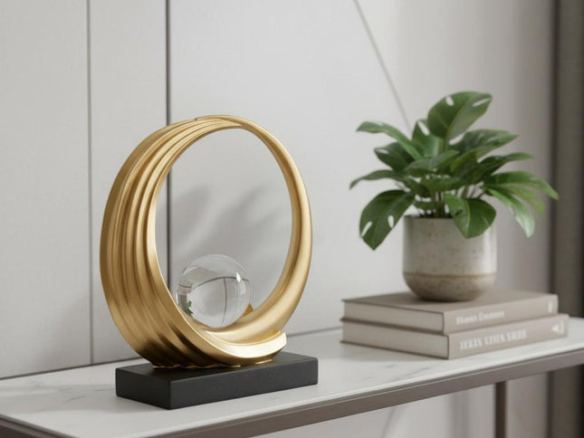 11" Gold Hand Painted Abstract Crystal Ball Tabletop Sculpture