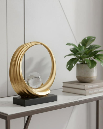 11" Gold Hand Painted Abstract Crystal Ball Tabletop Sculpture