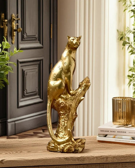 13" Bronze Resin Leopard Hand Painted Tabletop Sculpture