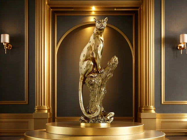 13" Bronze Resin Leopard Hand Painted Tabletop Sculpture