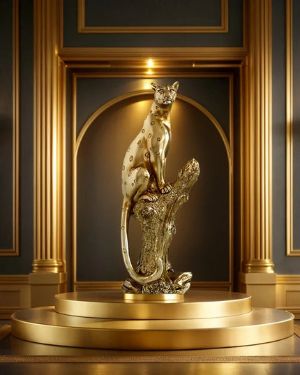 13" Bronze Resin Leopard Hand Painted Tabletop Sculpture