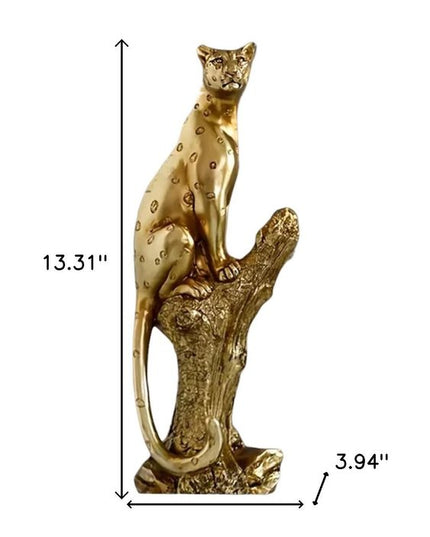 13" Bronze Resin Leopard Hand Painted Tabletop Sculpture