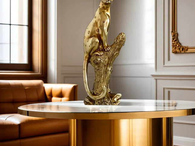 13" Bronze Resin Leopard Hand Painted Tabletop Sculpture