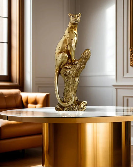 13" Bronze Resin Leopard Hand Painted Tabletop Sculpture