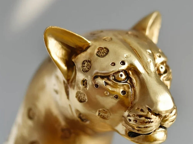 13" Bronze Resin Leopard Hand Painted Tabletop Sculpture