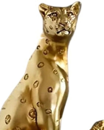13" Bronze Resin Leopard Hand Painted Tabletop Sculpture