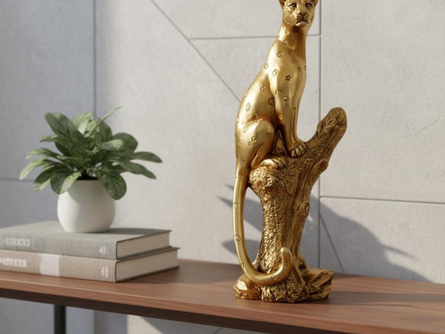 13" Bronze Resin Leopard Hand Painted Tabletop Sculpture