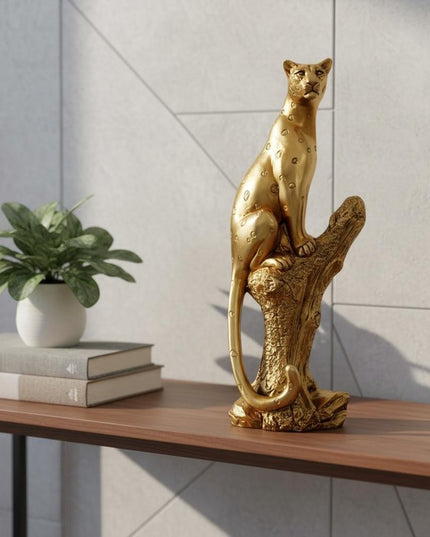 13" Bronze Resin Leopard Hand Painted Tabletop Sculpture