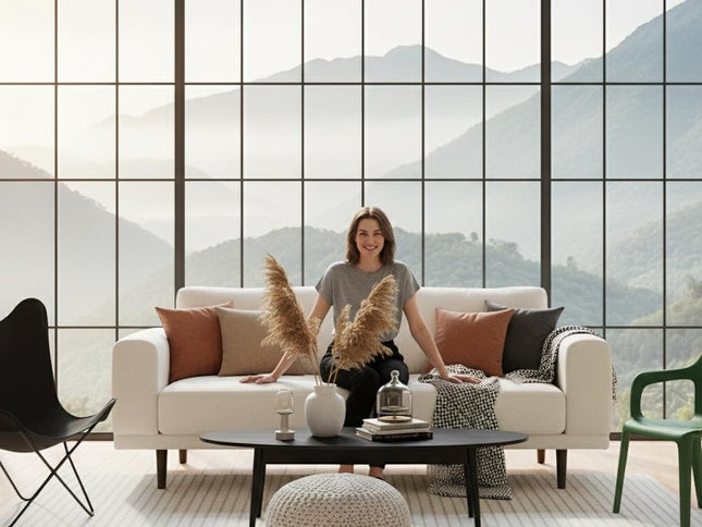 79" Beige Fabric Solid Wood Sofa