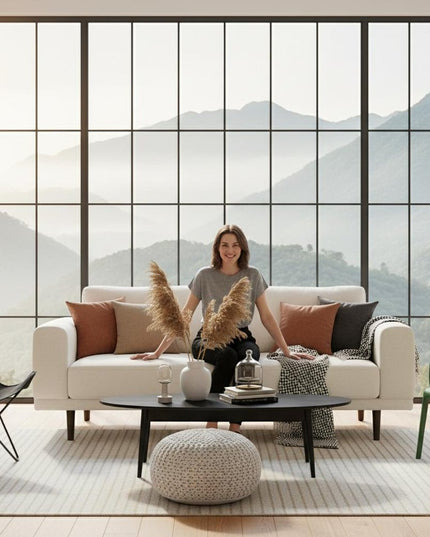 79" Beige Fabric Solid Wood Sofa