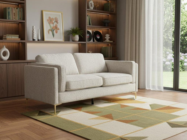 77" Beige Fabric Solid Wood Sofa