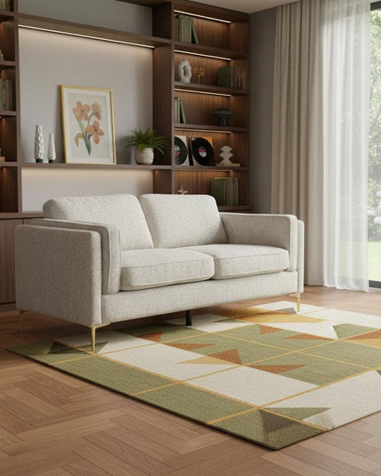 77" Beige Fabric Solid Wood Sofa