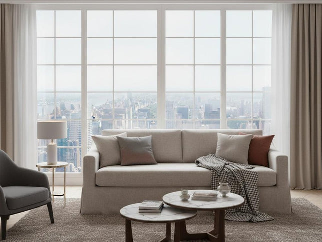 85" Beige Fabric Solid Wood Sofa