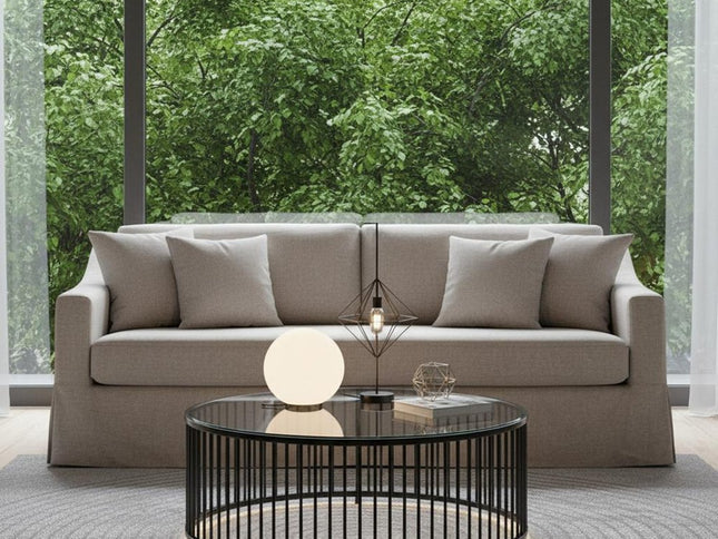 85" Beige Fabric Solid Wood Sofa