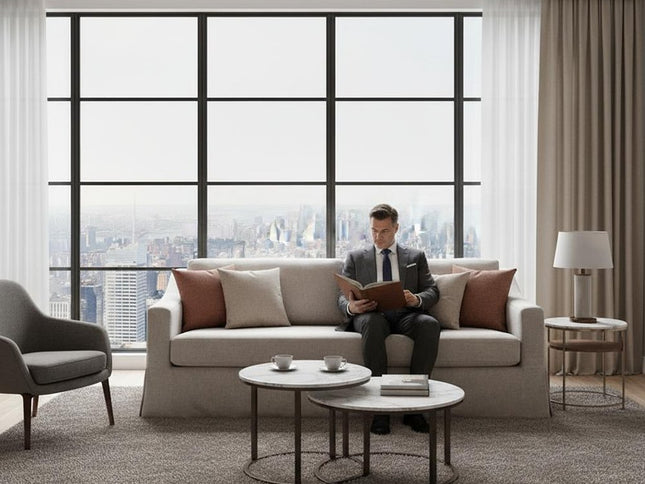 85" Beige Fabric Solid Wood Sofa