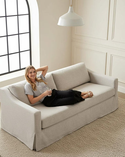 85" Beige Fabric Solid Wood Sofa