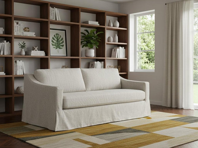 85" Beige Fabric Solid Wood Sofa