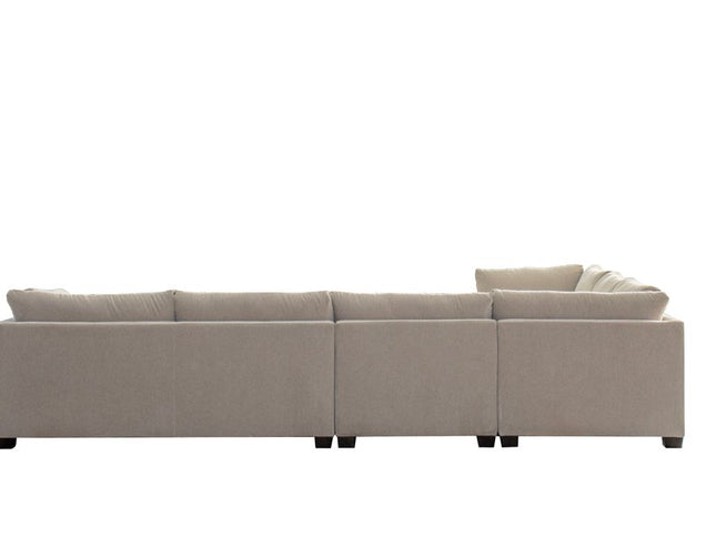 Beige Canvas Reclining L Shaped Four Piece Sofa and Chaise Sectional With Toss Pillows