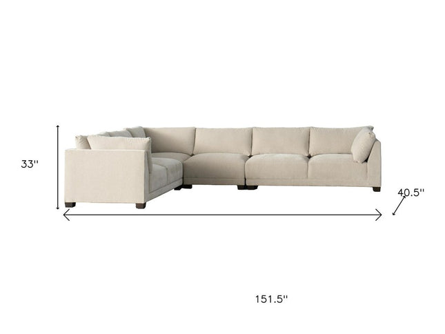 Beige Canvas Reclining L Shaped Four Piece Sofa and Chaise Sectional With Toss Pillows