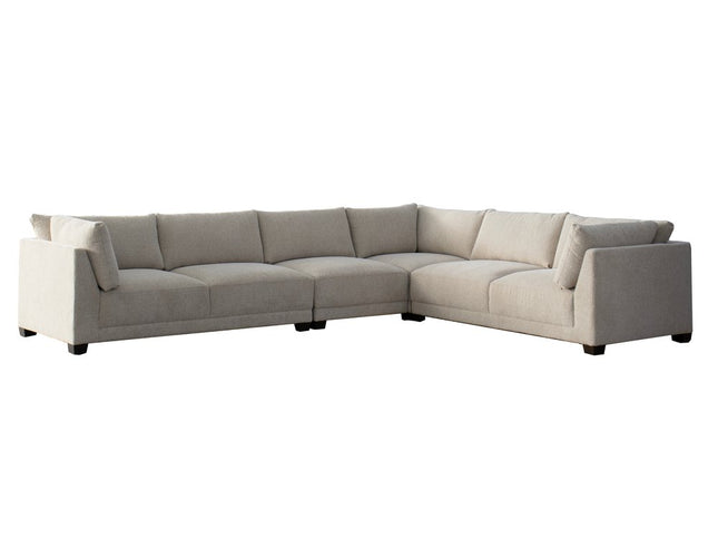 Beige Canvas Reclining L Shaped Four Piece Sofa and Chaise Sectional With Toss Pillows