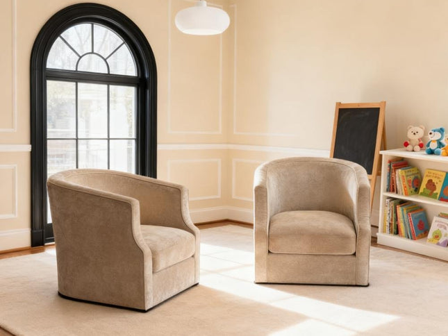 32" Beige Fabric Upholstered Arm Chair