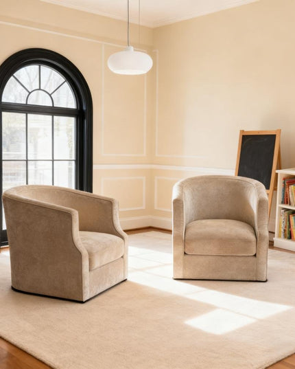 32" Beige Fabric Upholstered Arm Chair