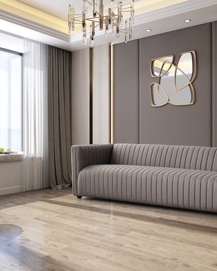 98" Light Brown Fabric Solid Wood Sofa