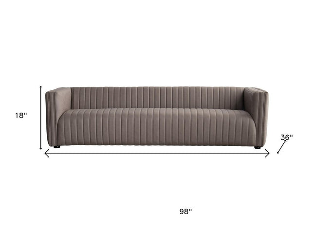 98" Light Brown Fabric Solid Wood Sofa