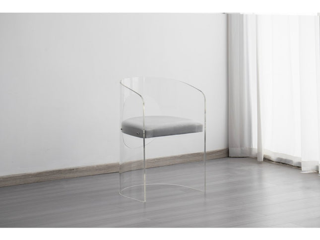 23" Beige and Clear Tufted Fabric and Acrylic Arm Chair