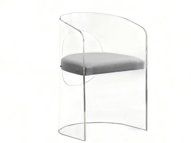 23" Beige and Clear Tufted Fabric and Acrylic Arm Chair