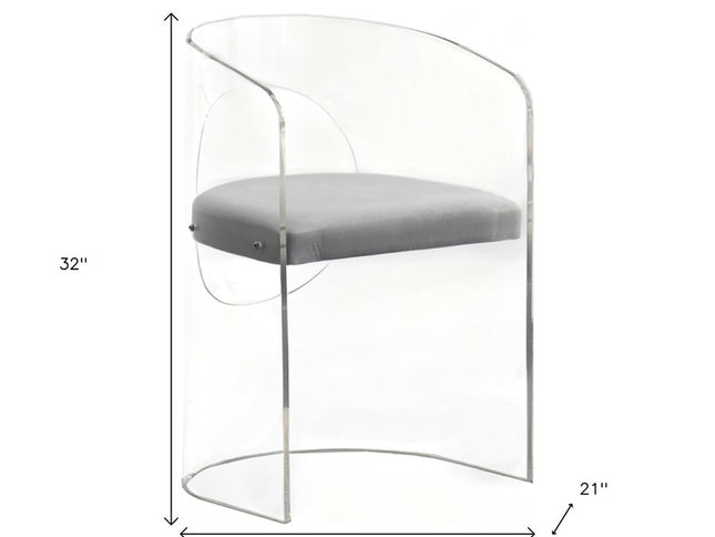 23" Beige and Clear Tufted Fabric and Acrylic Arm Chair