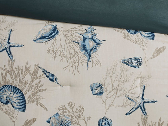 Set of Seven Blue And Ivory King Ring Stitch Sham And Comforter