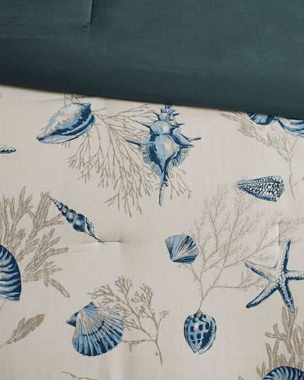 Set of Seven Blue And Ivory King Ring Stitch Sham And Comforter